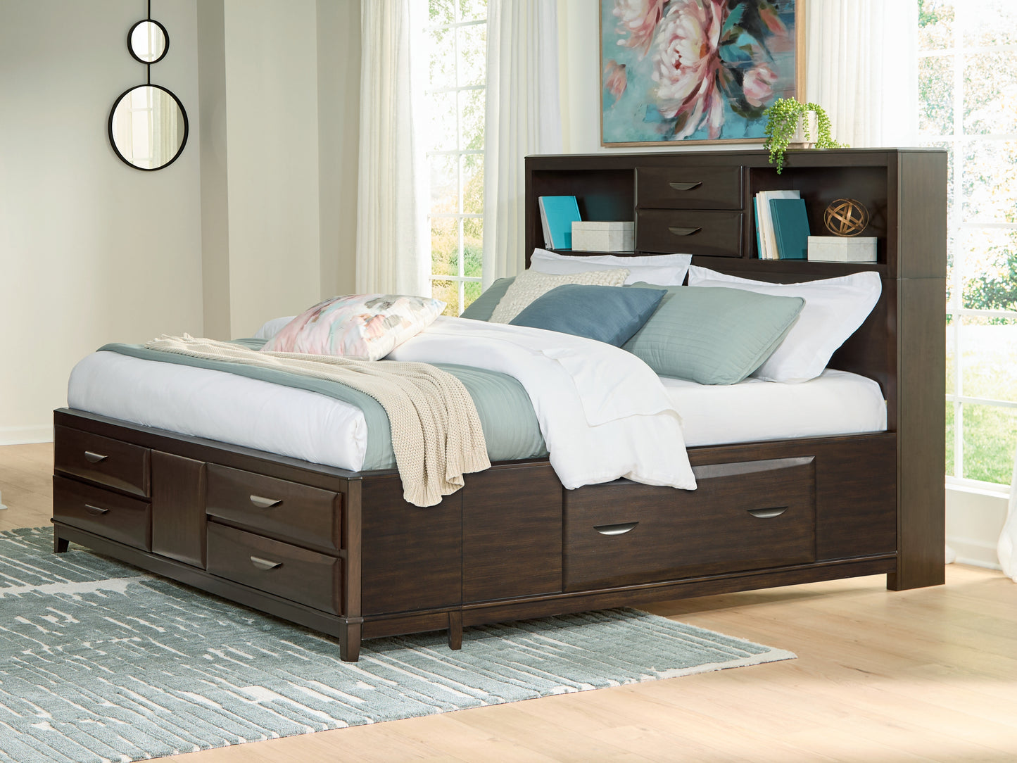 Haines Furniture Outlet - Ashley Furniture - Vanmore Bedroom - California King Storage Bed / Dark Brown - B479B7