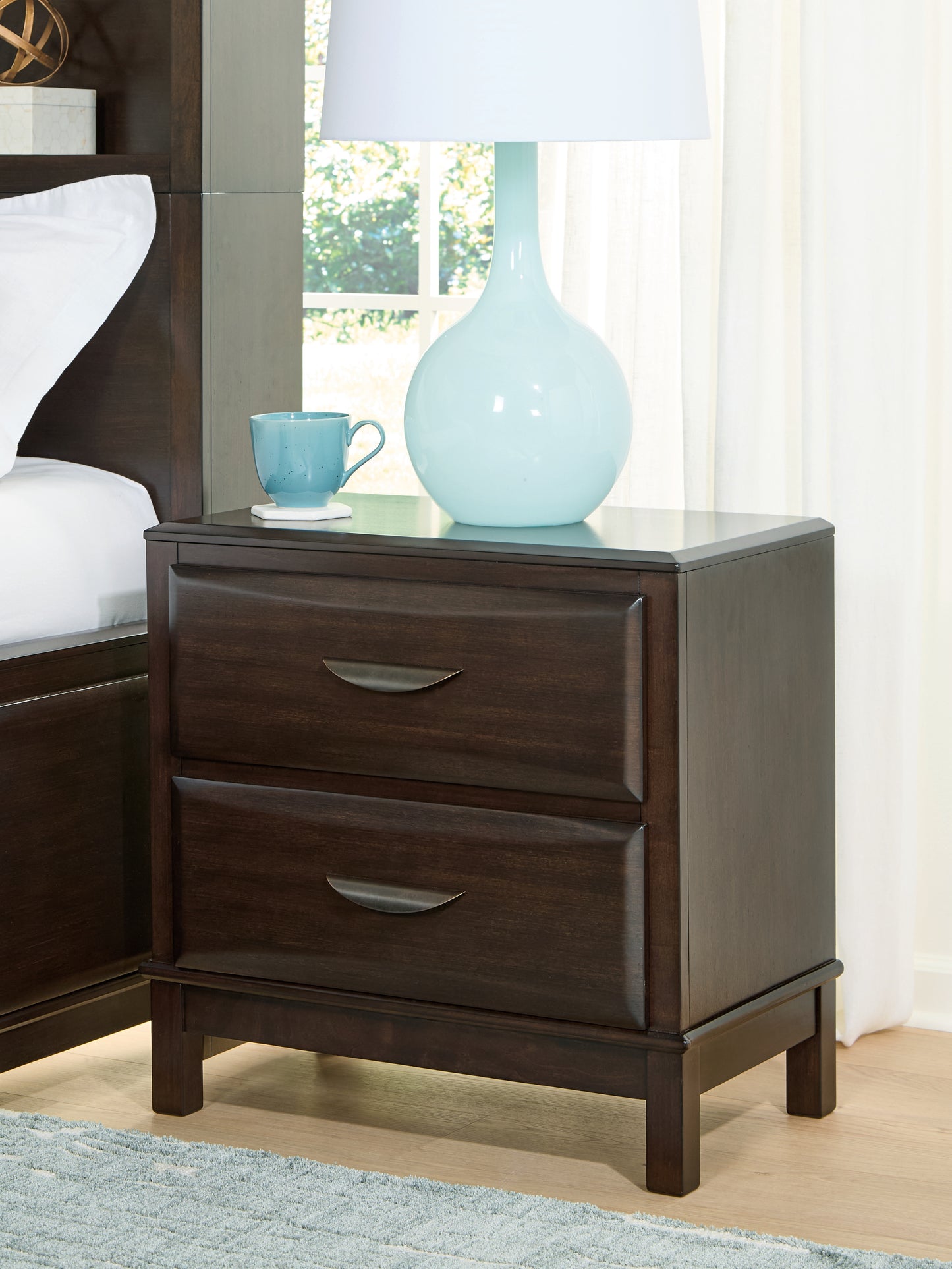 Haines Furniture Outlet - Ashley Furniture - Vanmore Bedroom - Two Drawer Night Stand / Dark Brown - B479-92