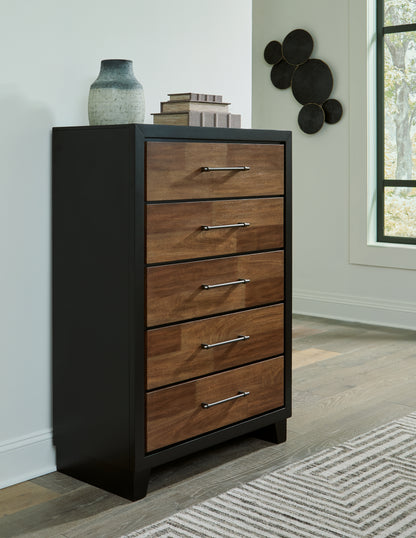 Haines Furniture Outlet - Ashley Furniture - Kraeburn Bedroom - Five Drawer Chest / Brown/Black - B496-46