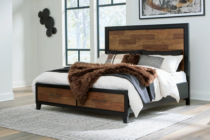 Haines Furniture Outlet - Ashley Furniture - Kraeburn Bedroom - King Panel Storage Bed / Brown/Black - B496B12