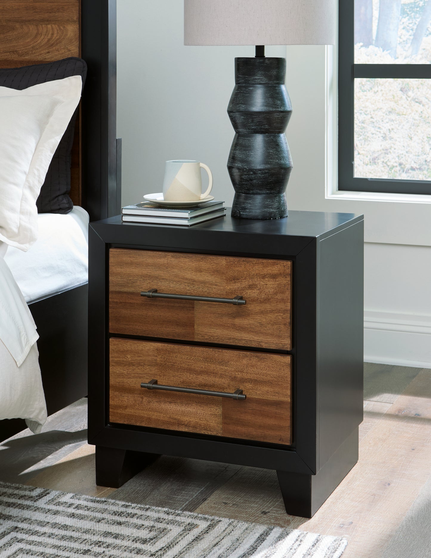 Haines Furniture Outlet - Ashley Furniture - Kraeburn Bedroom - Two Drawer Night Stand / Brown/Black - B496-92