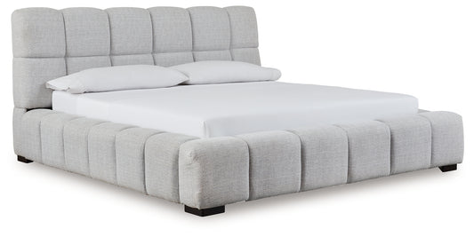 Haines Furniture Outlet - Ashley Furniture - Grendusk Bedroom - King Upholstered Bed / Light Gray - PCB584B2