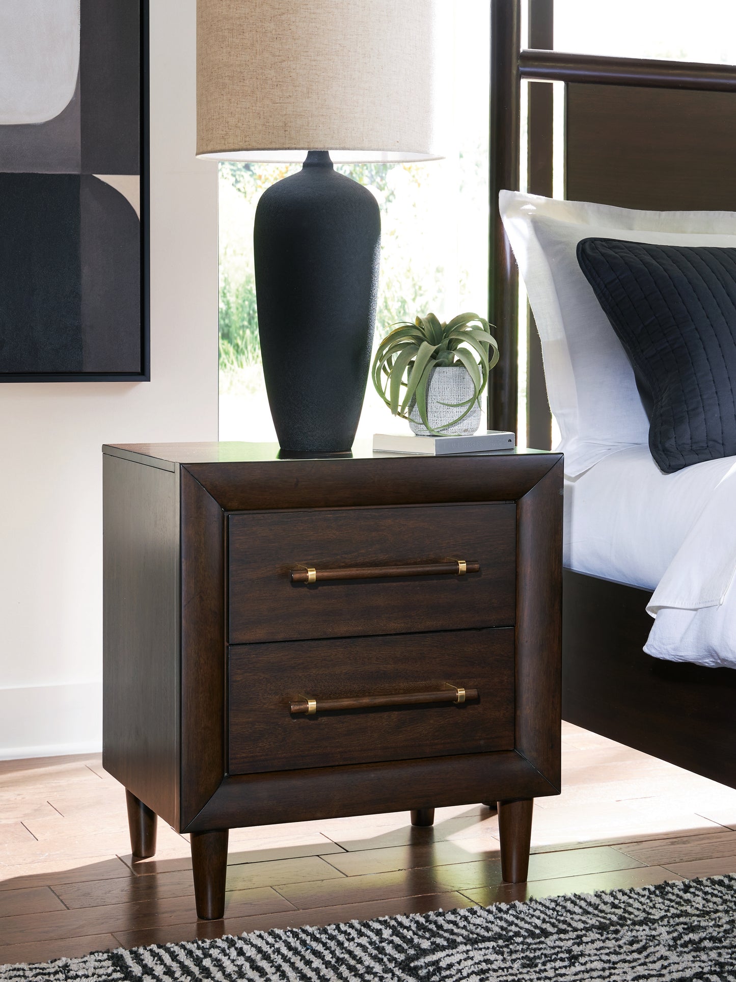 Haines Furniture Outlet - Ashley Furniture - Dantenton Bedroom - Two Drawer Night Stand / Merlot - B611-92