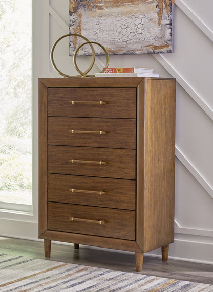 Haines Furniture Outlet - Ashley Furniture - Lyncott Bedroom - Five Drawer Chest / Brown - B615-46
