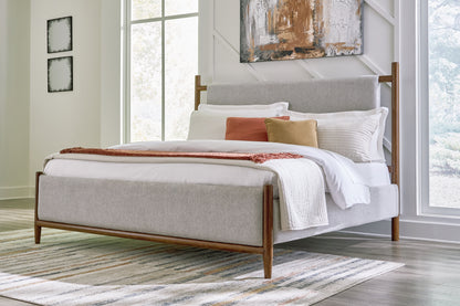 Haines Furniture Outlet - Ashley Furniture - Lyncott Bedroom - Queen Upholstered Panel Bed / Brown - B615B2