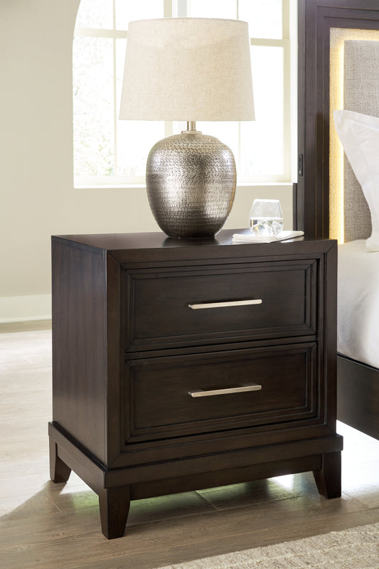 Haines Furniture Outlet - Ashley Furniture - Neymorton Bedroom - Two Drawer Night Stand / Dark Grayish Brown - B618-92