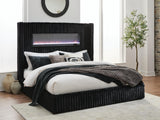 King Upholstered Bed with Fireplace and Wireless Audio