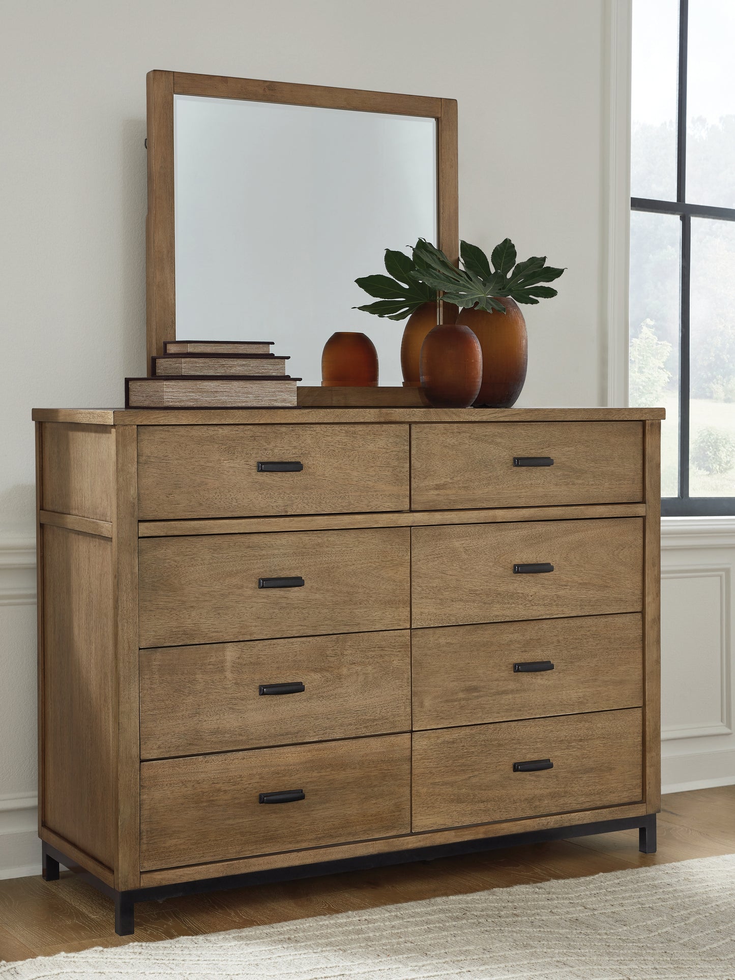Haines Furniture Outlet - Ashley Furniture - Tomtyn Bedroom - Dresser and Mirror / Light Brown - B622B1