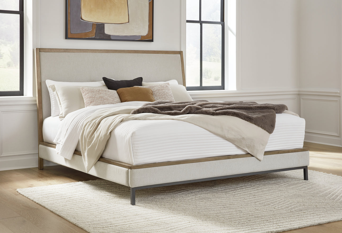 Haines Furniture Outlet - Ashley Furniture - Tomtyn Bedroom - King Upholstered Bed / Light Brown - B622B4