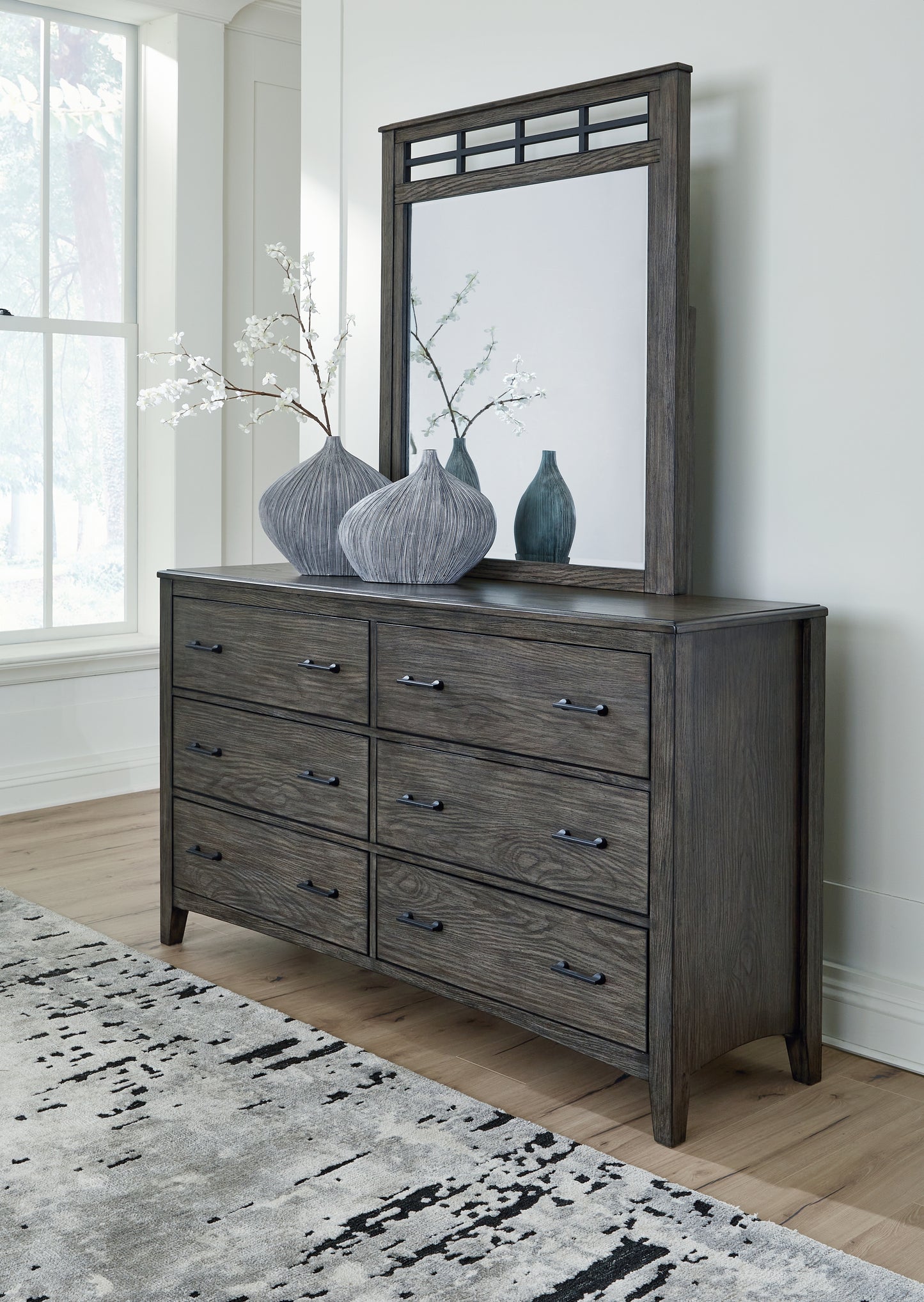 Haines Furniture Outlet - Ashley Furniture - Montillan Bedroom - Dresser and Mirror / Grayish Brown - B651B1
