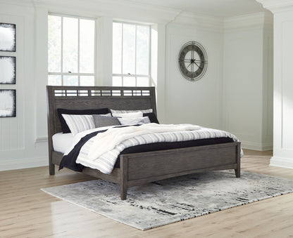 Haines Furniture Outlet - Ashley Furniture - Montillan Bedroom - California King Panel Bed / Grayish Brown - B651B5