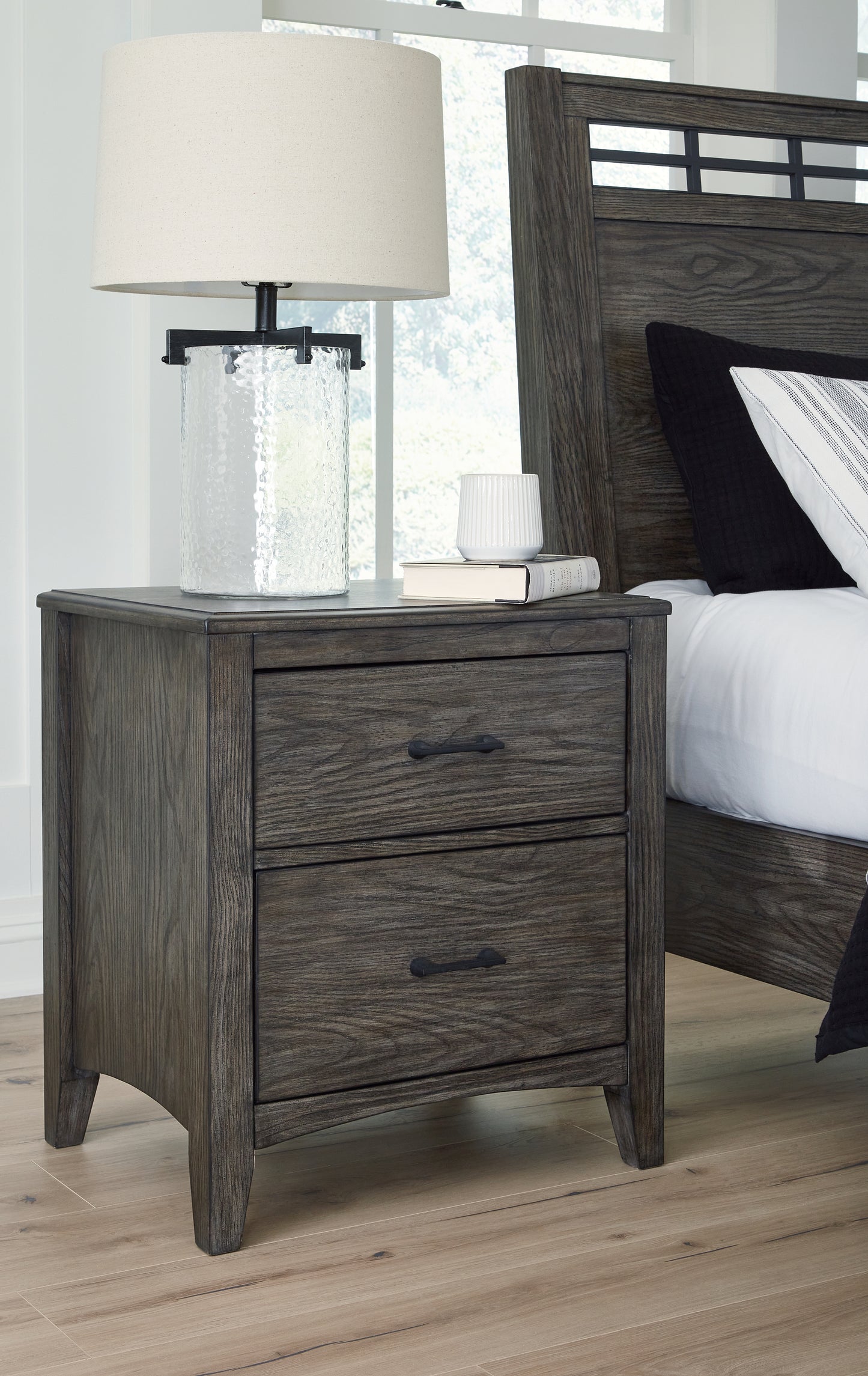 Haines Furniture Outlet - Ashley Furniture - Montillan Bedroom - Two Drawer Night Stand / Grayish Brown - B651-92