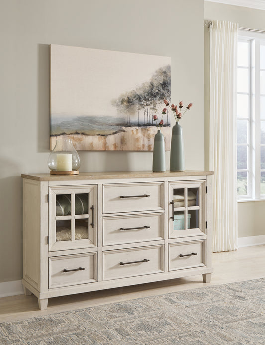 Haines Furniture Outlet - Ashley Furniture - Shaybrock Bedroom - King Panel Bed / Antique White - B683B6