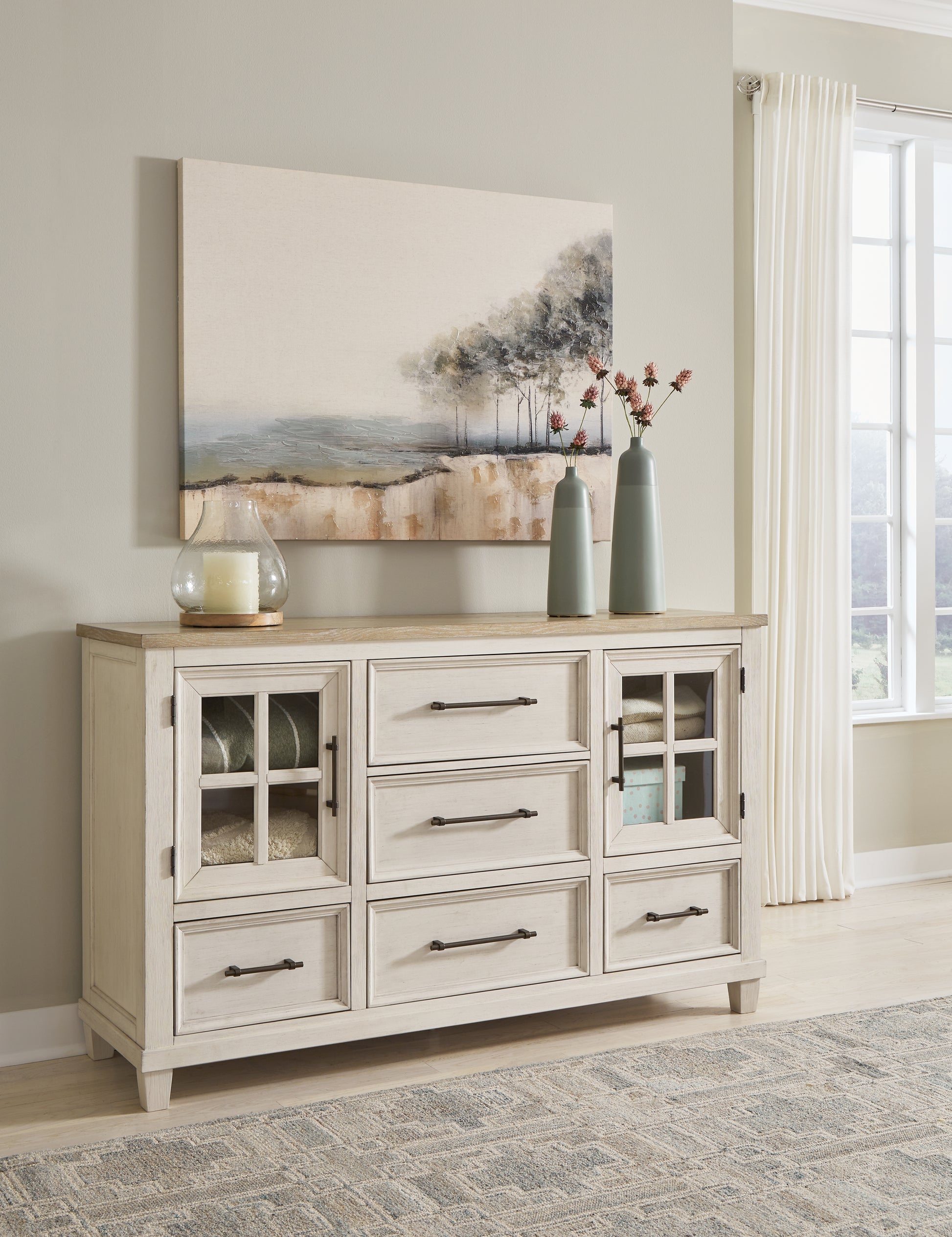 Haines Furniture Outlet - Ashley Furniture - Shaybrock Bedroom - King Panel Bed / Antique White - B683B6