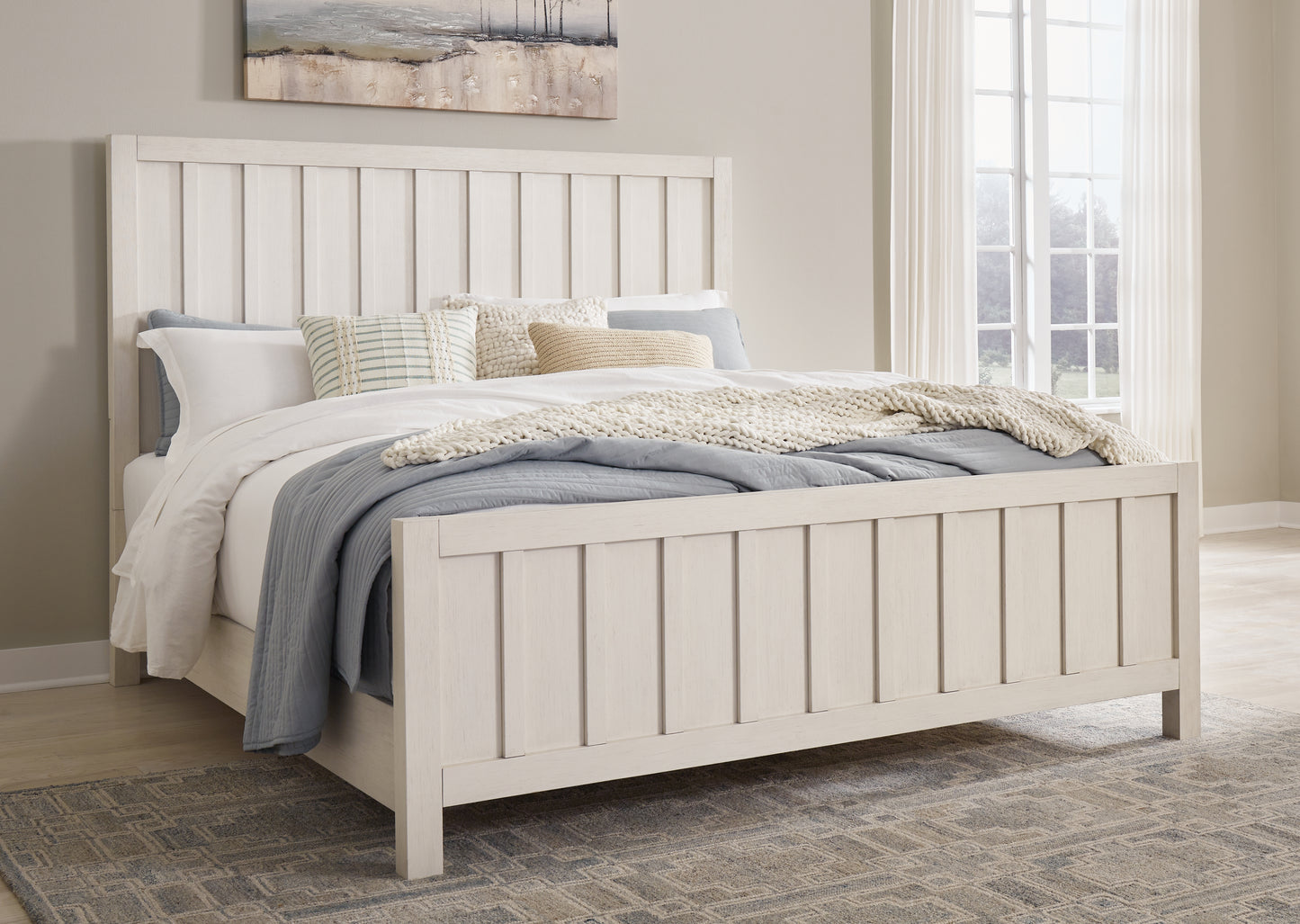 Haines Furniture Outlet - Ashley Furniture - Shaybrock Bedroom - Queen Panel Bed / Antique White - B683B2