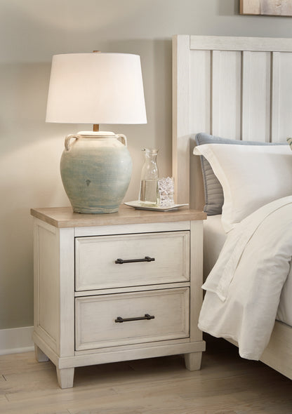 Haines Furniture Outlet - Ashley Furniture - Shaybrock Bedroom - Two Drawer Night Stand / Antique White/Brown - B683-92