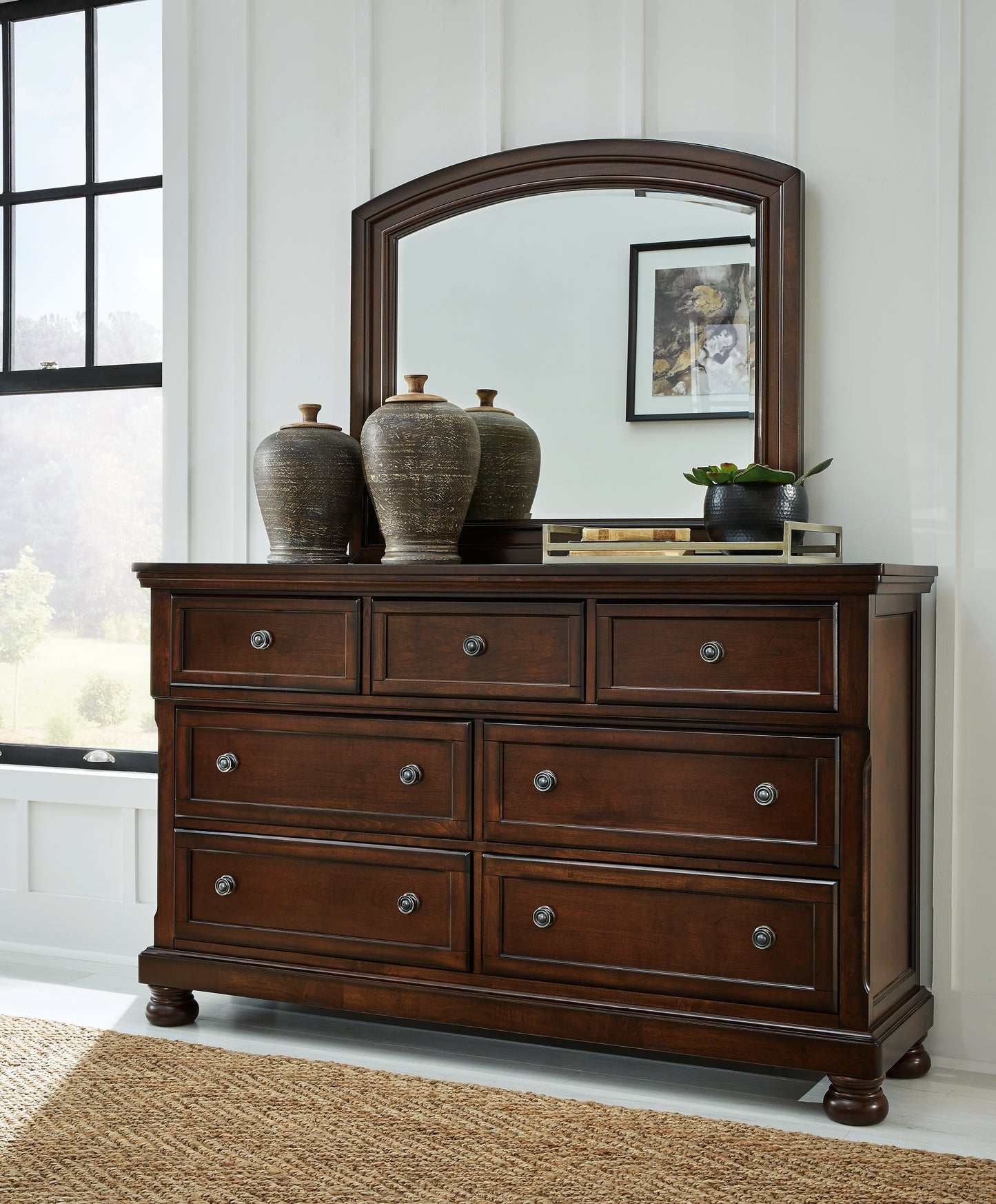 Haines Furniture Outlet - Ashley Furniture - Porter Bedroom - Dresser and Mirror / Rustic Brown - B697B1