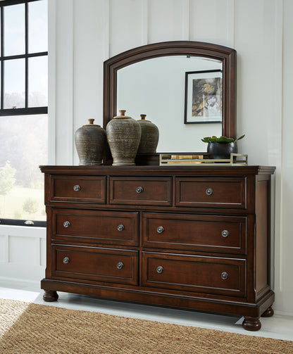 Haines Furniture Outlet - Ashley Furniture - Porter Bedroom - Dresser and Mirror / Rustic Brown - B697B1