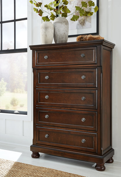 Haines Furniture Outlet - Ashley Furniture - Porter Bedroom - Chest / Rustic Brown - B697-46
