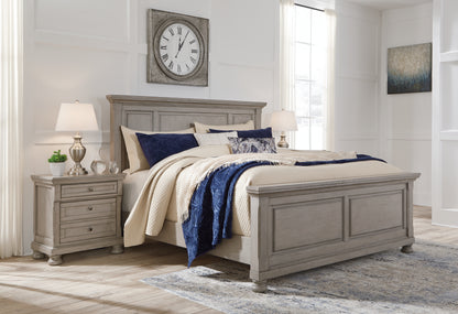 Haines Furniture Outlet - Ashley Furniture - Lettner Bedroom - King Panel Bed / Light Gray - B733B6