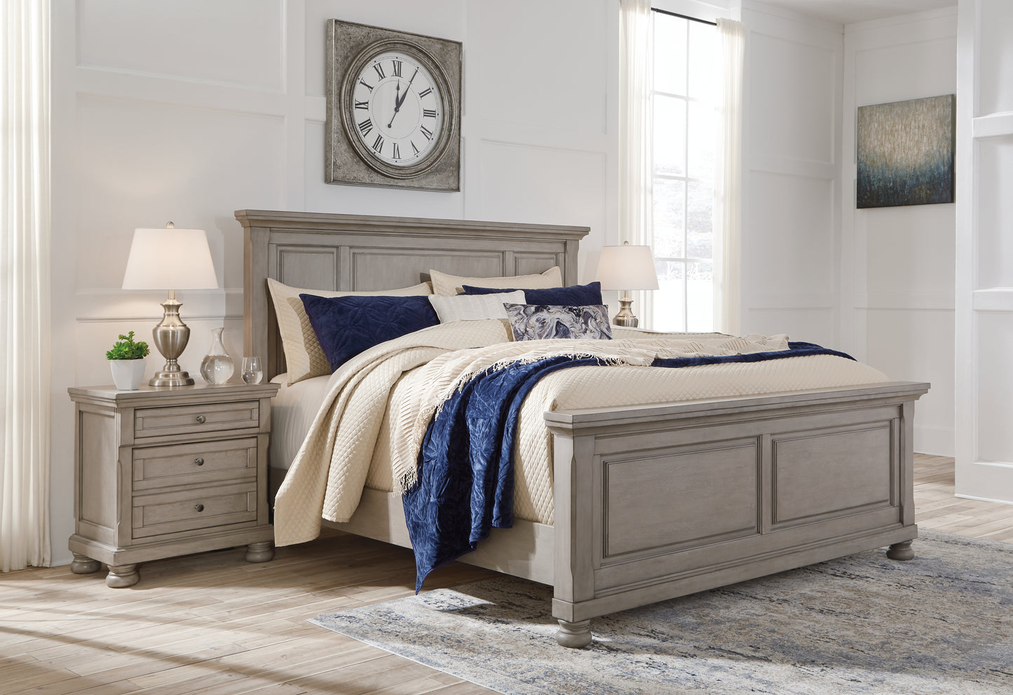 Haines Furniture Outlet - Ashley Furniture - Lettner Bedroom - Queen Panel Bed / Light Gray - B733B2