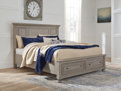 Haines Furniture Outlet - Ashley Furniture - Lettner Bedroom - King Panel Storage Bed / Light Gray - B733B33