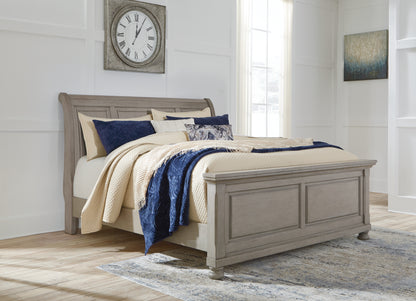 Haines Furniture Outlet - Ashley Furniture - Lettner Bedroom - California King Sleigh Bed / Light Gray - B733B36