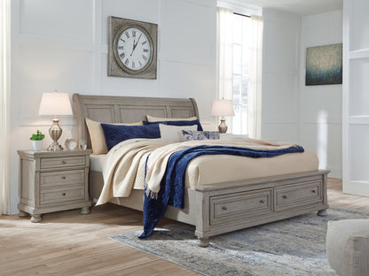 Haines Furniture Outlet - Ashley Furniture - Lettner Bedroom - California King Sleigh Bed with 2 Storage Drawers / Light Gray - B733B9