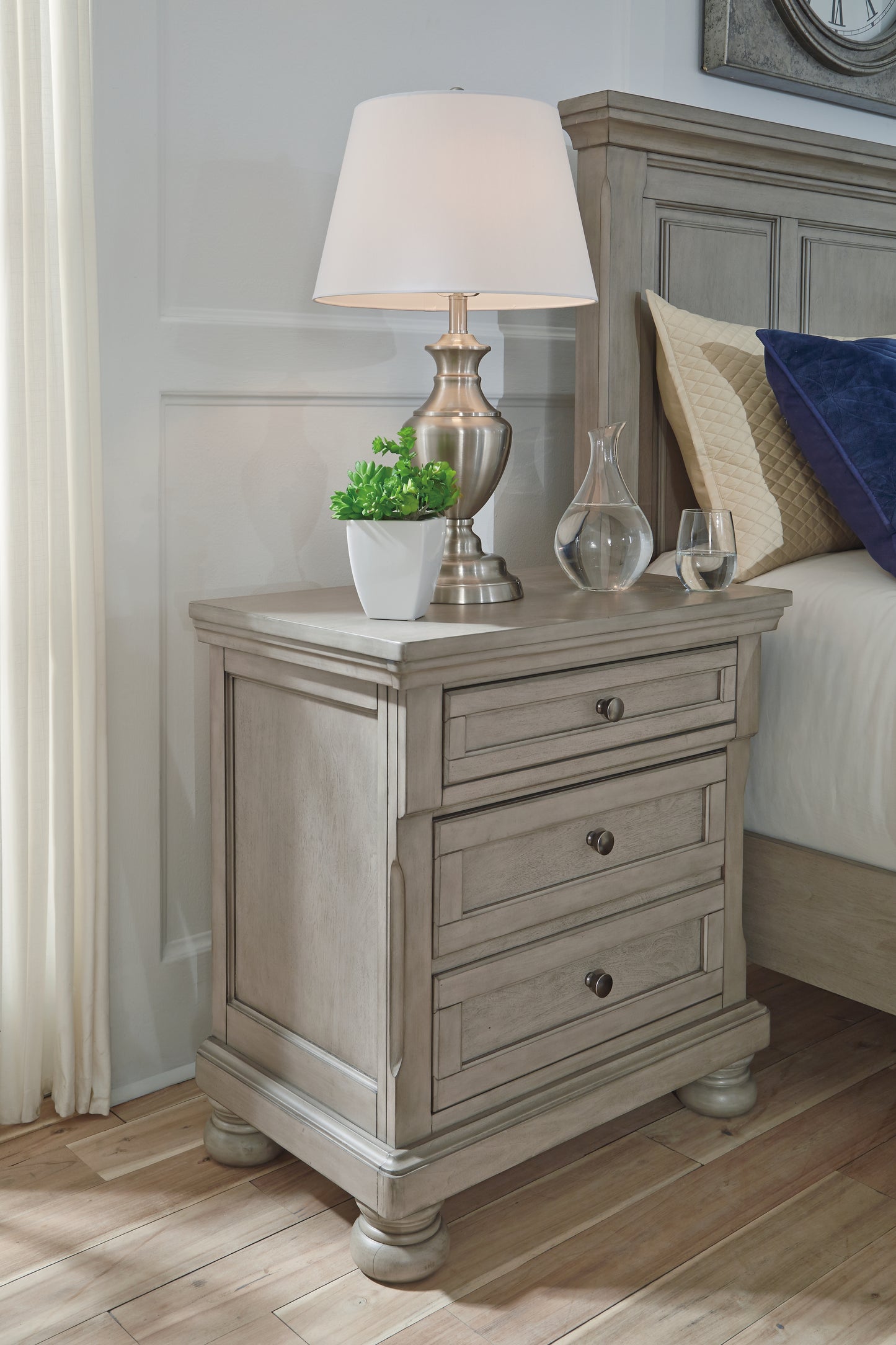 Haines Furniture Outlet - Ashley Furniture - Lettner Bedroom - Two Drawer Night Stand / Light Gray - B733-92