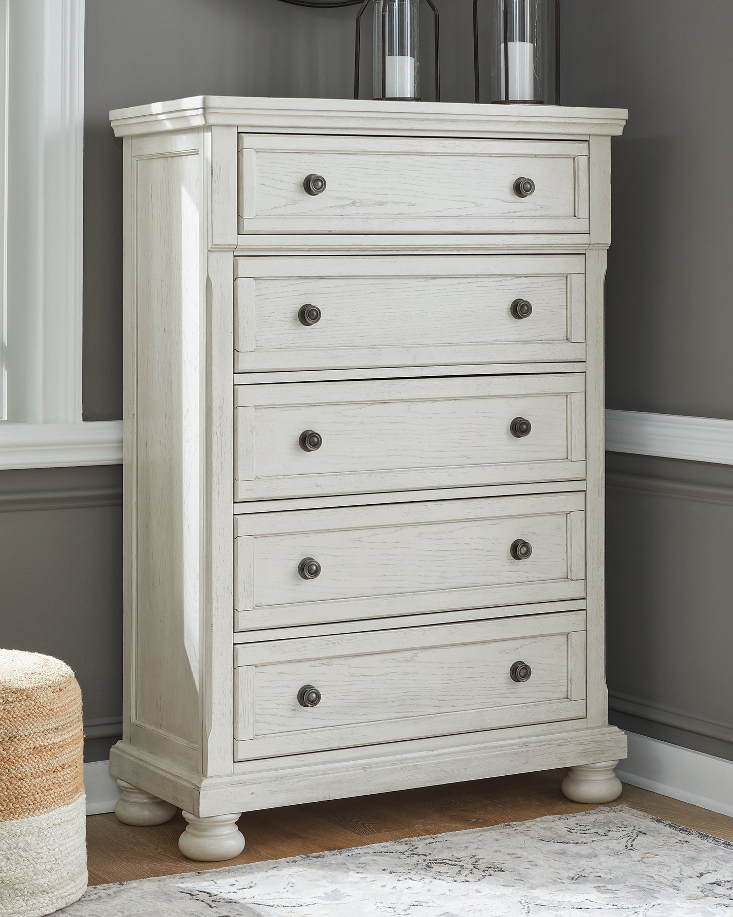 Haines Furniture Outlet - Ashley Furniture - Robbinsdale Bedroom - Five Drawer Chest / Antique White - B742-46