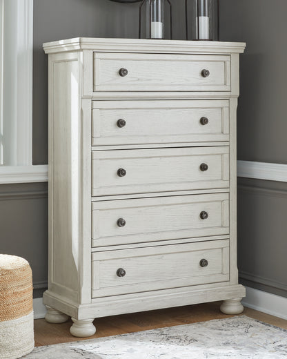 Haines Furniture Outlet - Ashley Furniture - Robbinsdale Bedroom - Five Drawer Chest / Antique White - B742-46