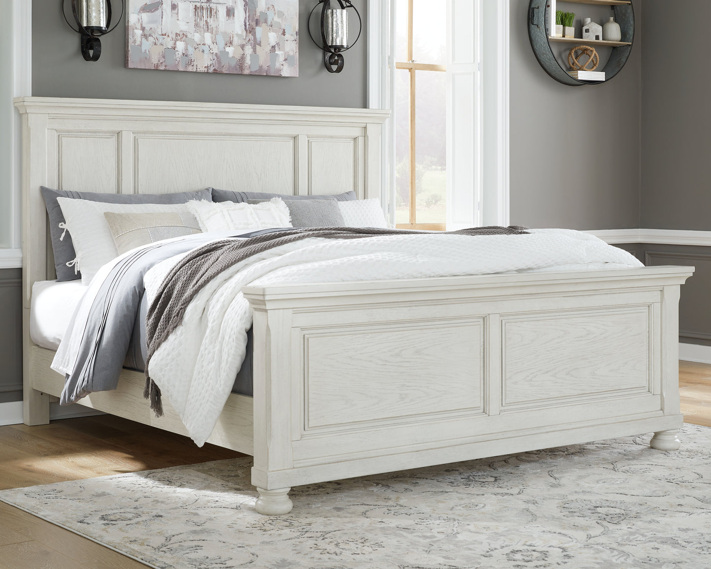 Haines Furniture Outlet - Ashley Furniture - Robbinsdale Bedroom - King Panel Bed / Antique White - B742B6