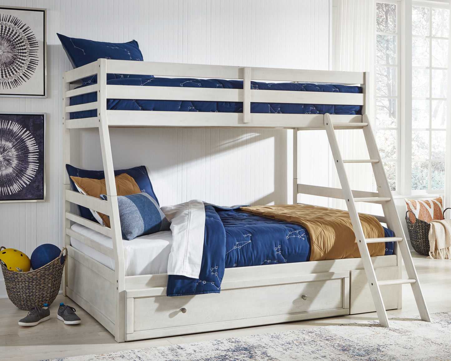 Haines Furniture Outlet - Ashley Furniture - Robbinsdale Bedroom - Twin over Full Bunk Bed with Storage / Antique White - B742B16