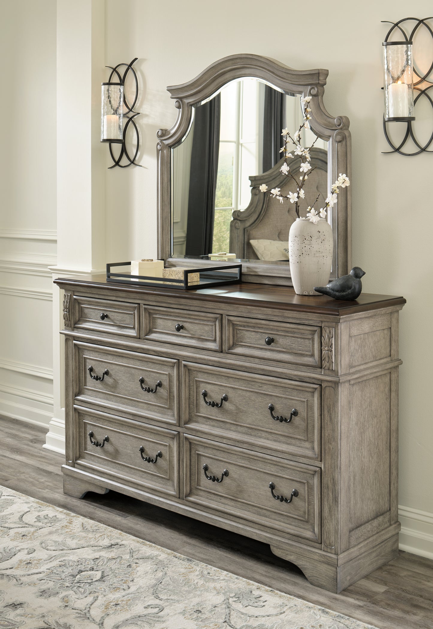 Haines Furniture Outlet - Ashley Furniture - Lodenbay Bedroom - Dresser and Mirror / Antique Gray/Brown - B751B1