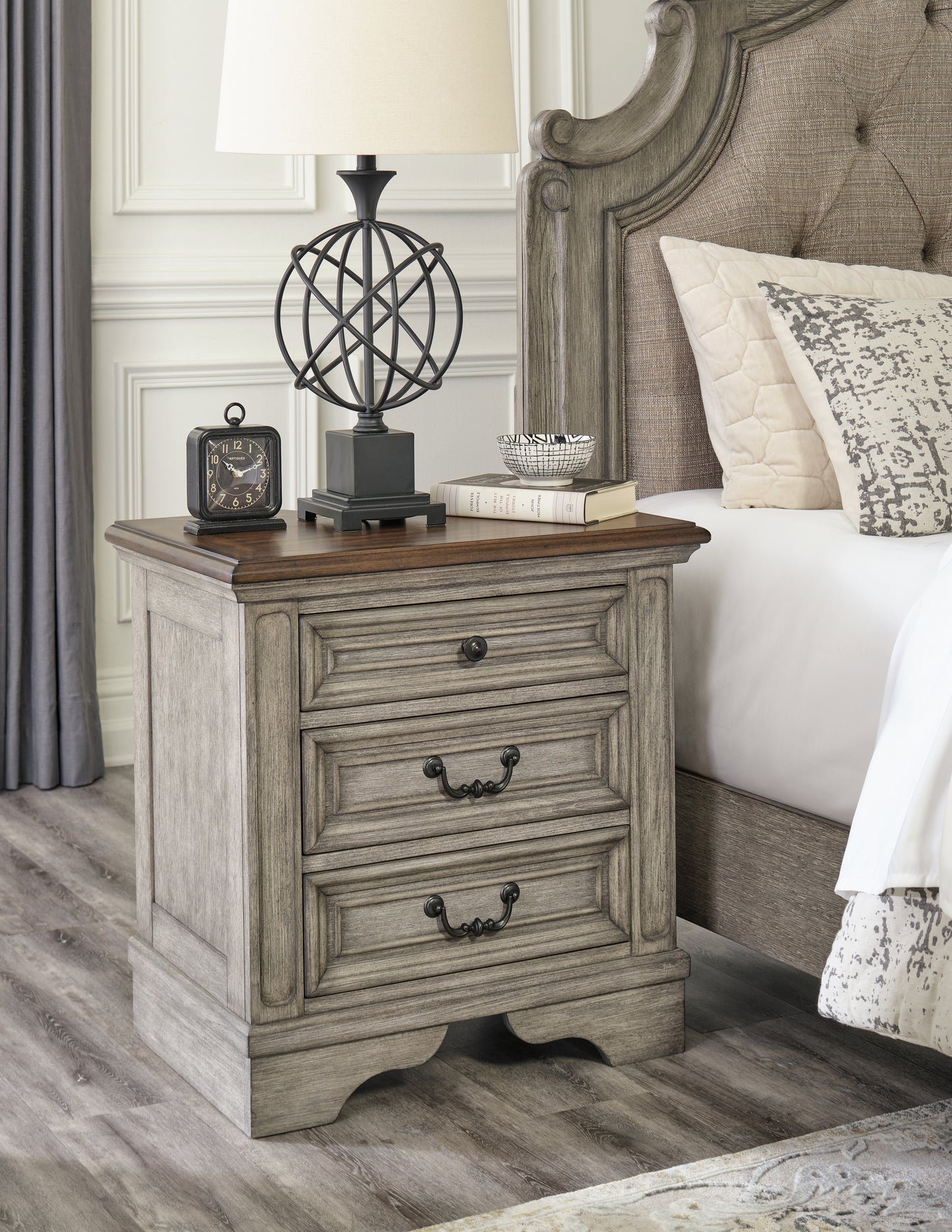 Haines Furniture Outlet - Ashley Furniture - Lodenbay Bedroom - Three Drawer Night Stand / Antique Gray/Brown - B751-93
