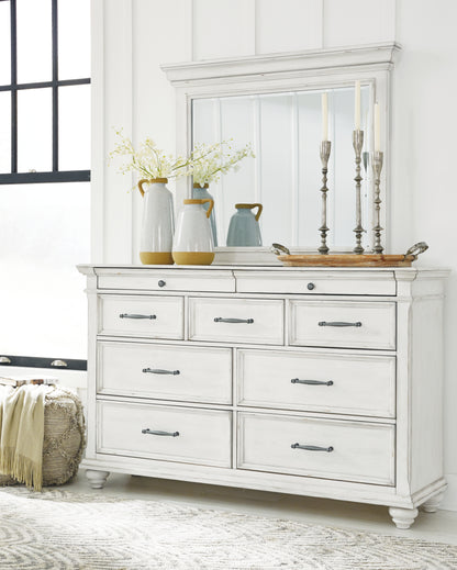 Haines Furniture Outlet - Ashley Furniture - Kanwyn Bedroom - Dresser and Mirror / Whitewash - B777B1