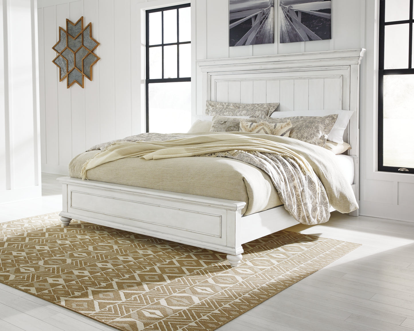 Haines Furniture Outlet - Ashley Furniture - Kanwyn Bedroom - Queen Panel Bed / Whitewash - B777B2