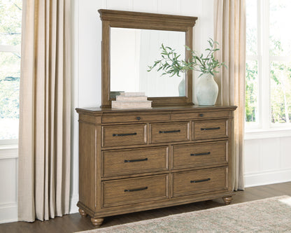 Haines Furniture Outlet - Ashley Furniture - Karallin Bedroom - Dresser and Mirror / Medium Brown - PCB782B1