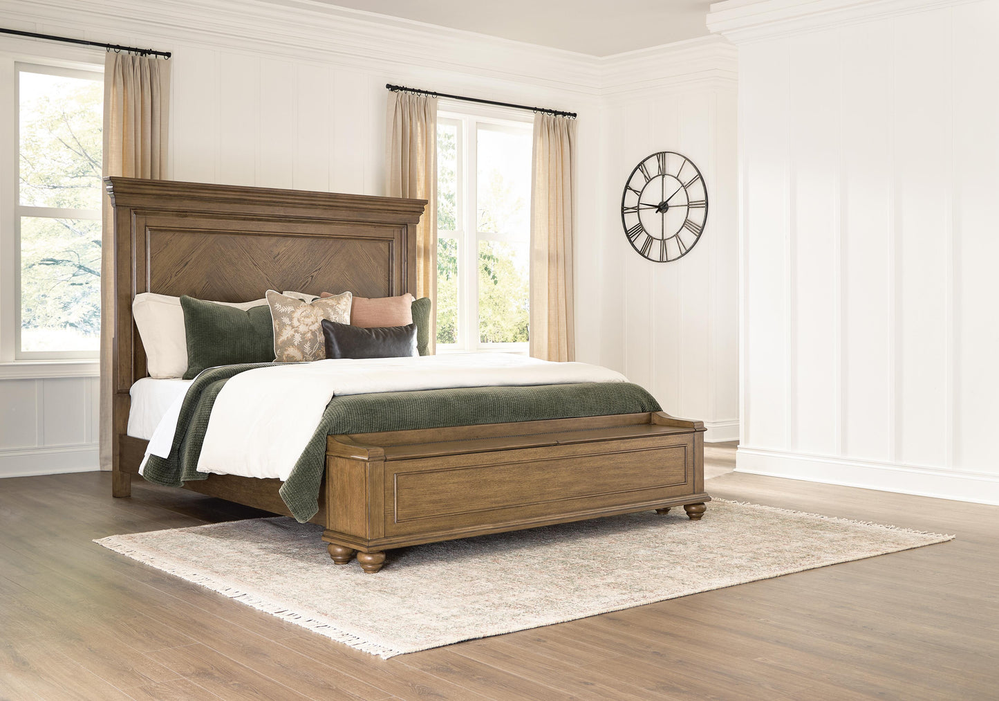 Haines Furniture Outlet - Ashley Furniture - Karallin Bedroom - King Panel Storage Bed / Medium Brown - PCB782B8