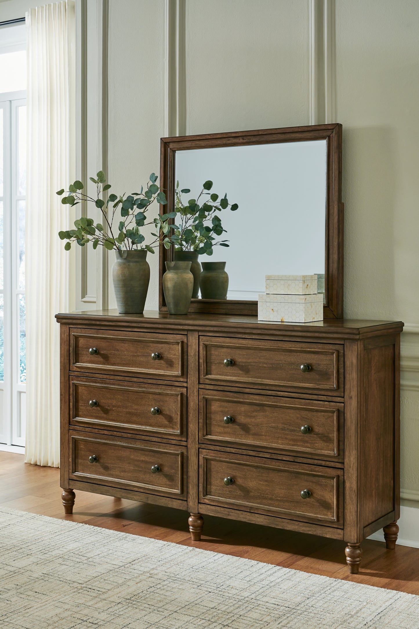 Haines Furniture Outlet - Ashley Furniture - Sturlayne Bedroom - Dresser and Mirror / Brown - B787B1