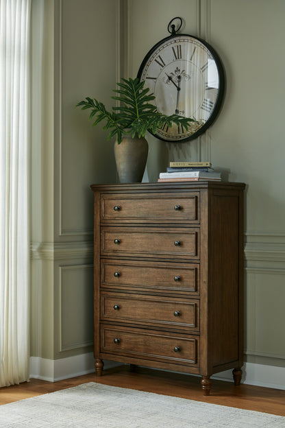 Haines Furniture Outlet - Ashley Furniture - Sturlayne Bedroom - Five Drawer Chest / Brown - B787-46