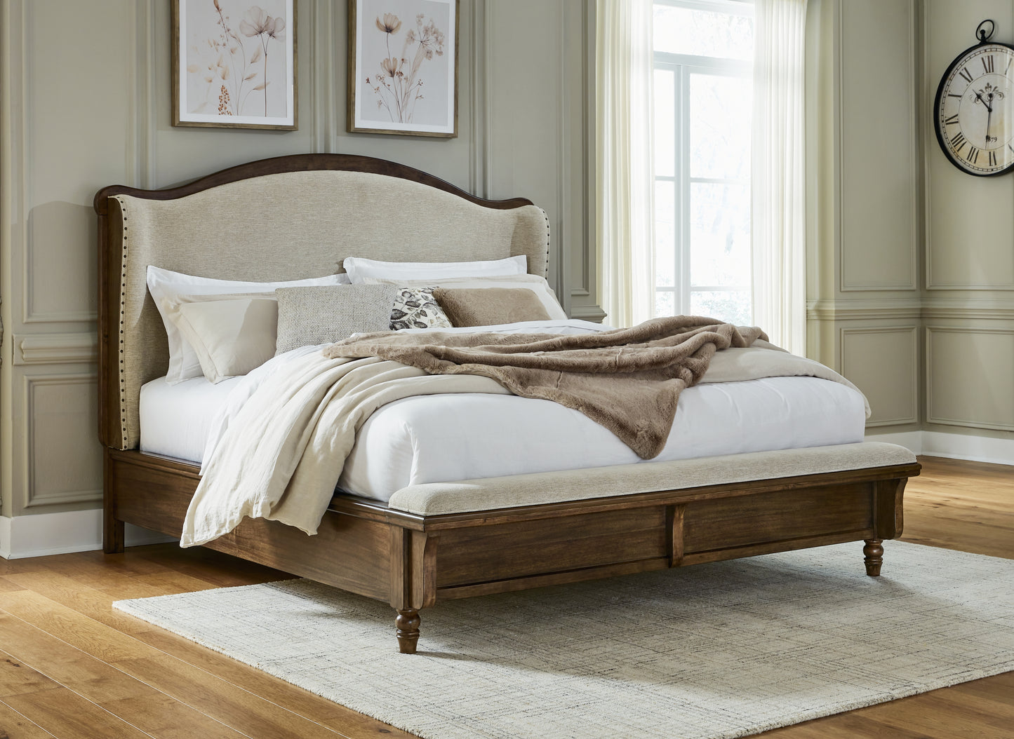 Haines Furniture Outlet - Ashley Furniture - Sturlayne Bedroom - King Upholstered Panel Bed / Brown - B787B4