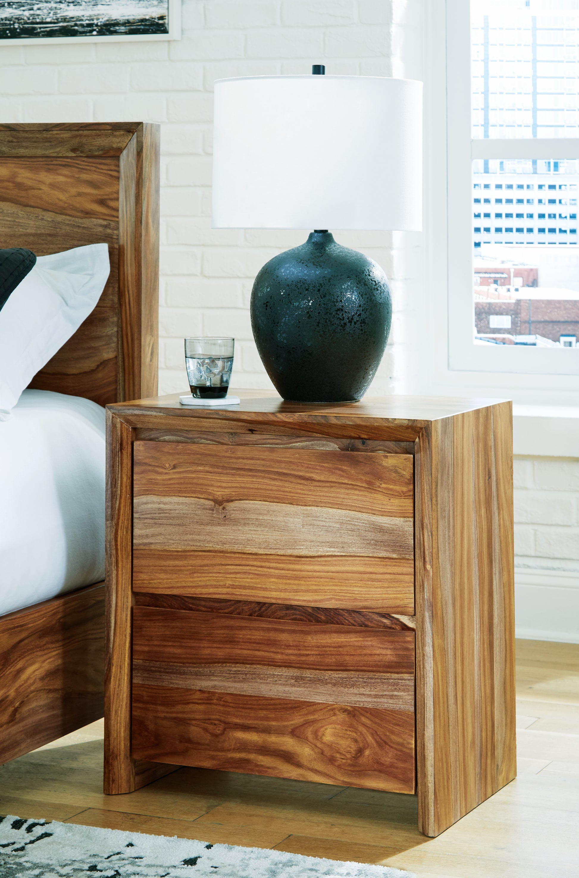 Haines Furniture Outlet - Ashley Furniture - Dressonni Bedroom - Two Drawer Night Stand / Brown - B790-92