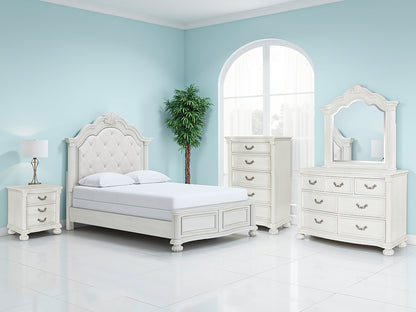 Haines Furniture Outlet - Ashley Furniture - Montelaine Bedroom - Queen Upholstered Panel Bed / Antique White - B795B2