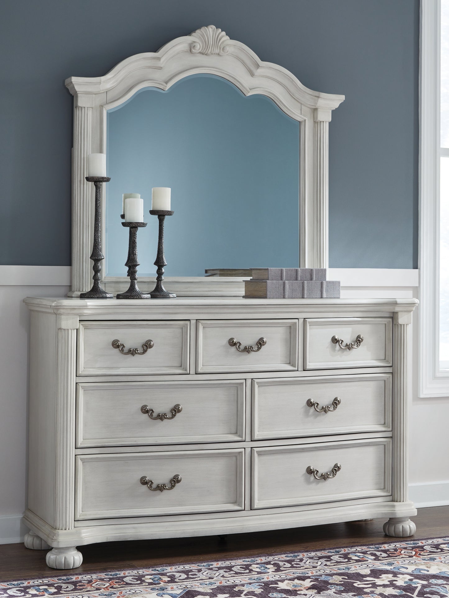 Haines Furniture Outlet - Ashley Furniture - Montelaine Bedroom - Dresser and Mirror / Antique White - B795B1