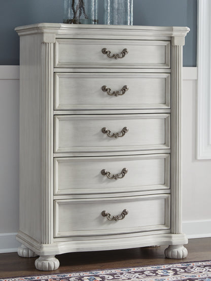 Haines Furniture Outlet - Ashley Furniture - Montelaine Bedroom - Five Drawer Chest / Antique White - B795-46