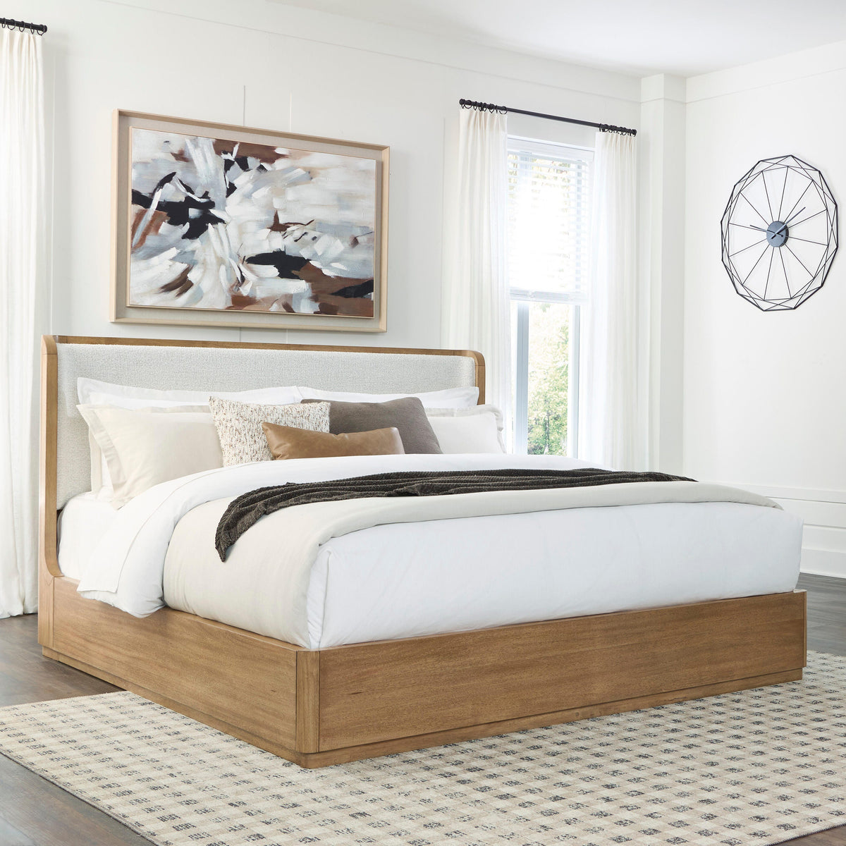 Haines Furniture Outlet - Ashley Furniture - Pamaria Bedroom - California King Upholstered Panel Bed / Light Brown - PCB802B8