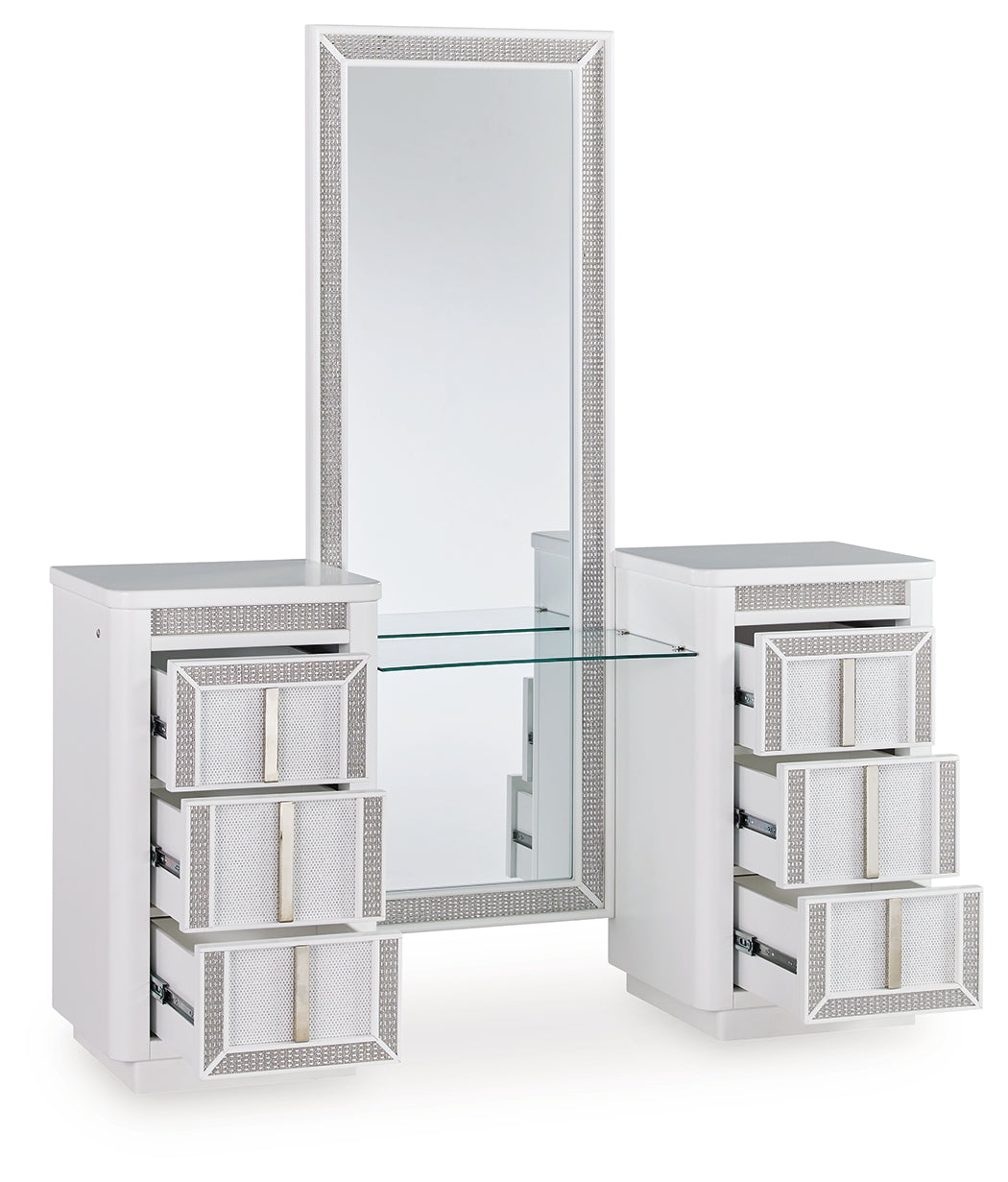 Haines Furniture Outlet - Ashley Furniture - Chalanna Vanity with Mirror - Vanity with Mirror / White - B822B7