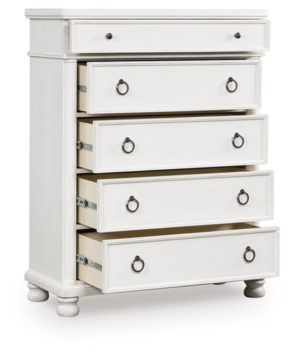 Haines Furniture Outlet - Ashley Furniture - Rowlenstown Bedroom - Five Drawer Chest / Antique White - PCB823-46