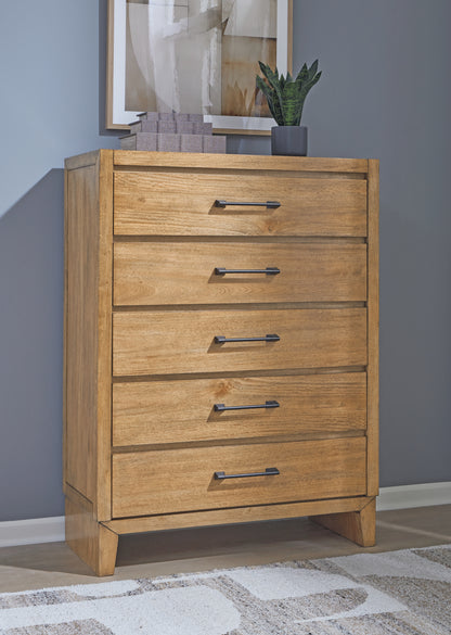 Haines Furniture Outlet - Ashley Furniture - Sherbana Bedroom - Five Drawer Chest / Light Brown - B833-46